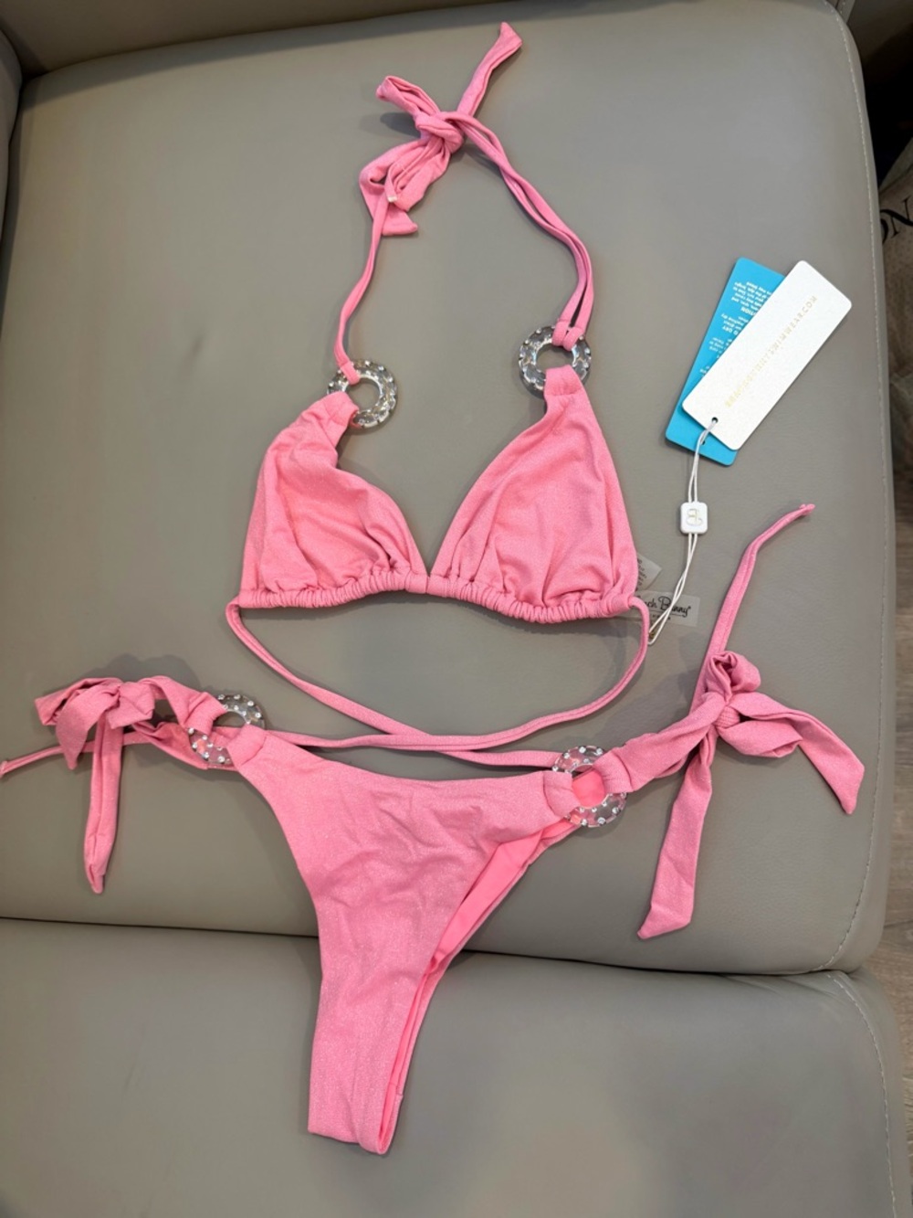 Beach Bunny Coral Bikini with Silver Rings